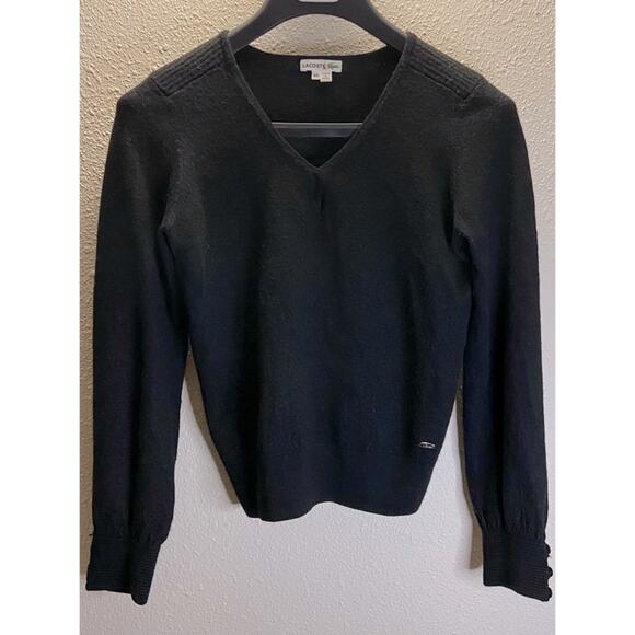 Lacoste Women V-Neck Wool Blend Sweater Size 40/8 - Picture 1 of 7